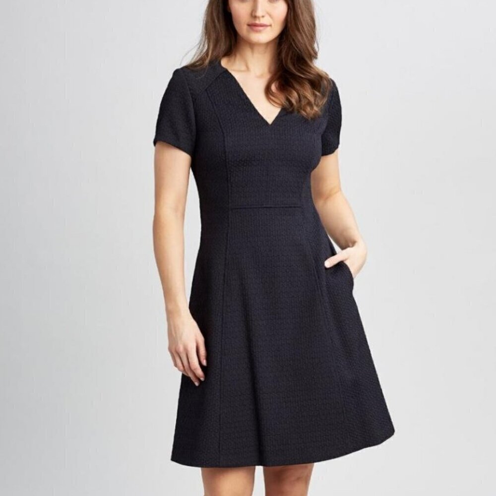 Elie Tahari Navy Blue Harley Short Sleeve A-line Midi Dress, Size 2